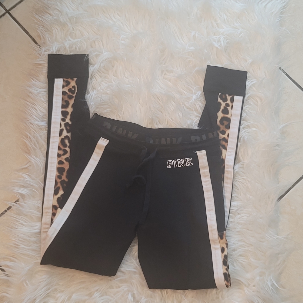PINK Victoria's Secret Black Joggers with Leopard Print